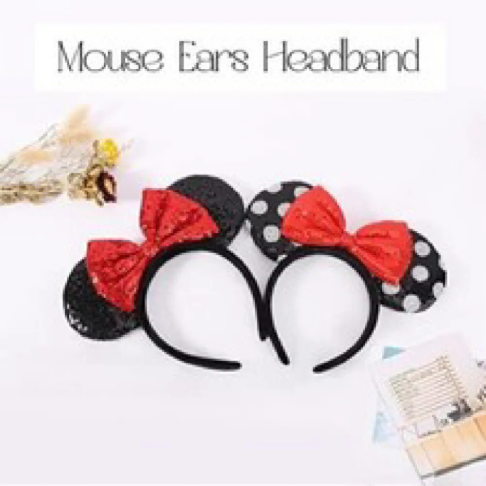 Disney World Minnie Mouse Ears Bow Headbands 2PCS Classic Sequin Disneyland
